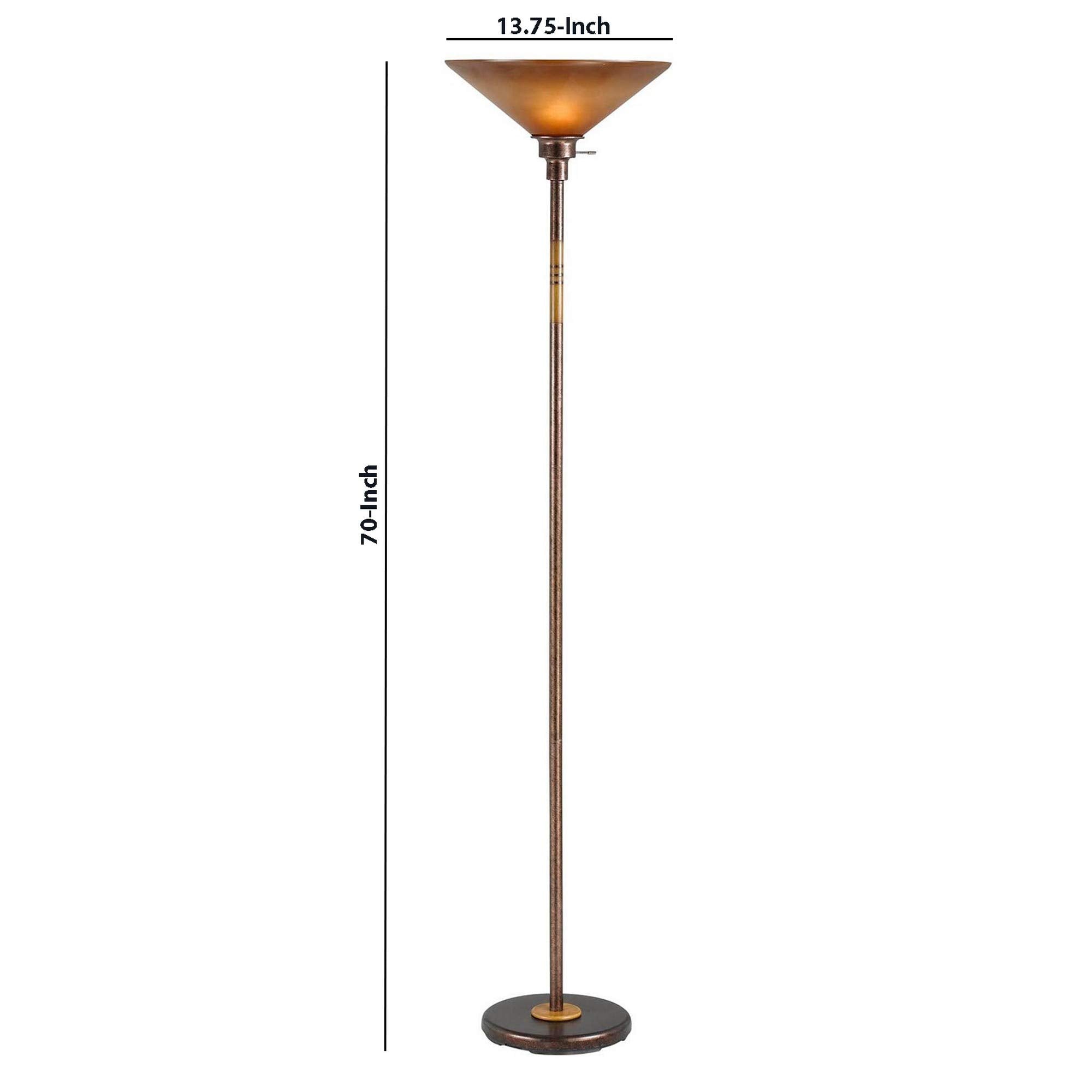 Benjara 3 Way Torchiere Floor Lamp With Frosted Glass Shade And Stable Base, Bronze
