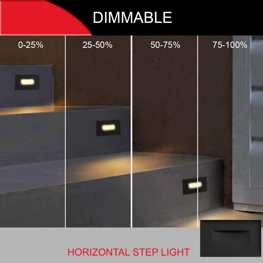 Ciata LED Stair Lights - Warm White 3000K, 3 Watt, Horizontal Black Finish, Indoor/Outdoor Use