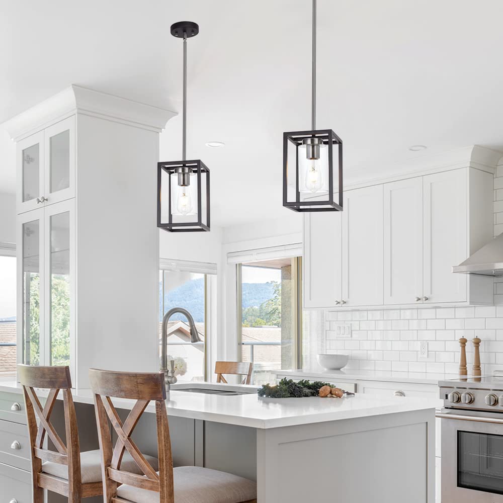 Vinluz Single 1 Light Black And Brushed Nickel Modern Glass Pendant Light Industrial Modern Metal Chandelier With Clear Glass Sh