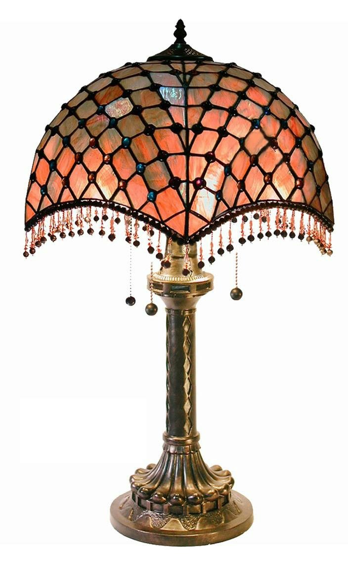 Warehouse of Tiffany BB565-2194 Tiffany-style Amber Beaded Table Lamp, Amber