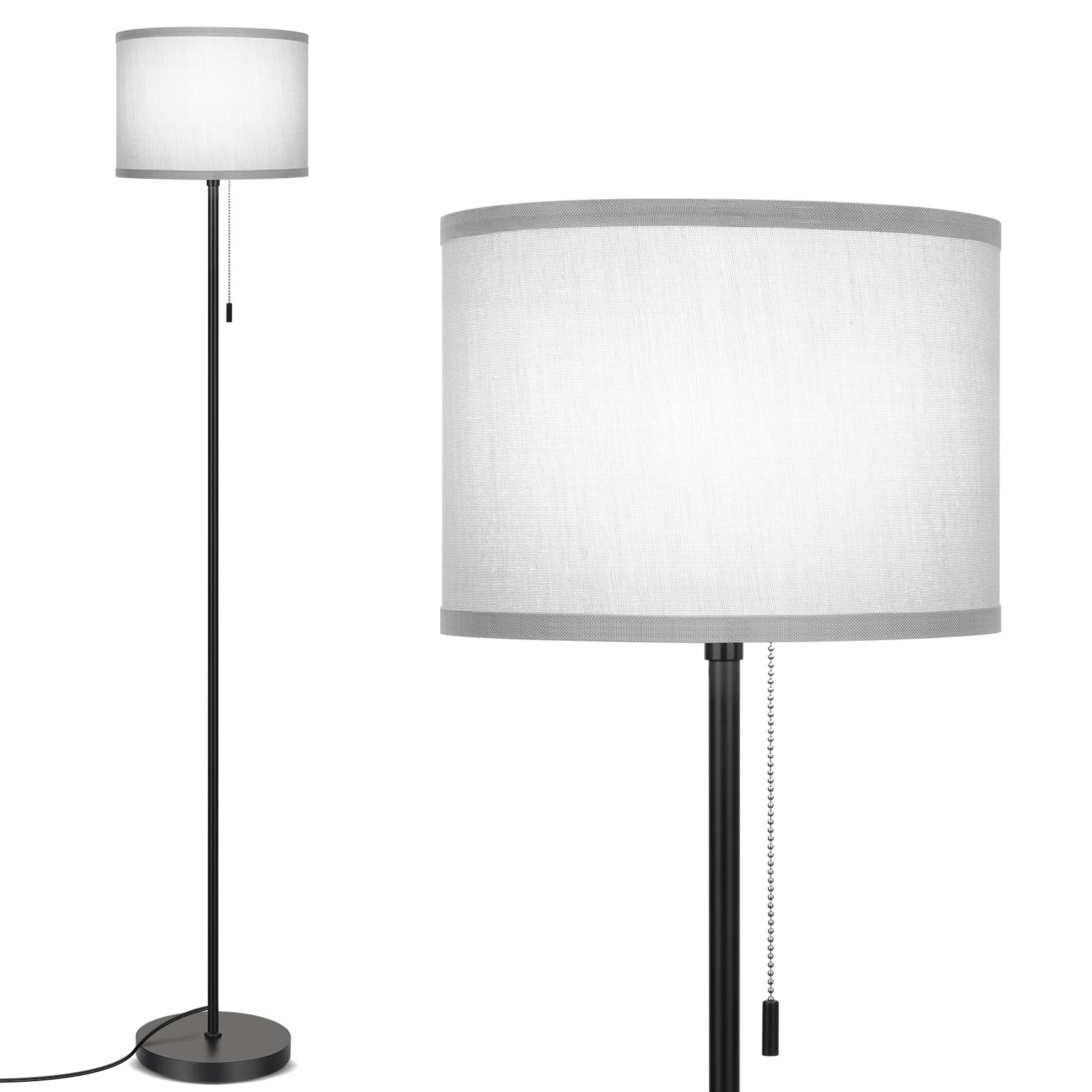 FOLKSMATE Floor Lamp, Modern LED Standing Light, Metal, Gray Shade, Model KD230338FL-GY