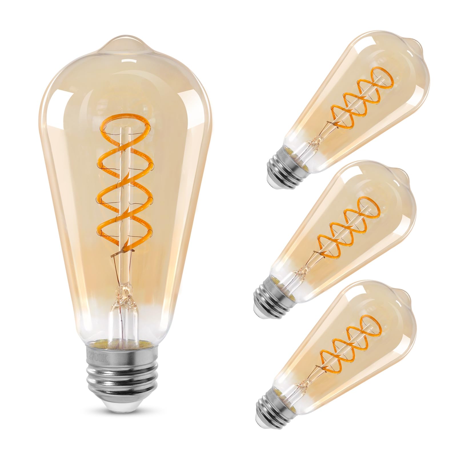Decoaui ST64 LED Vintage Edison Light Bulbs, Dimmable 4W, 2500K Warm White, Light Amber, 4-Pack