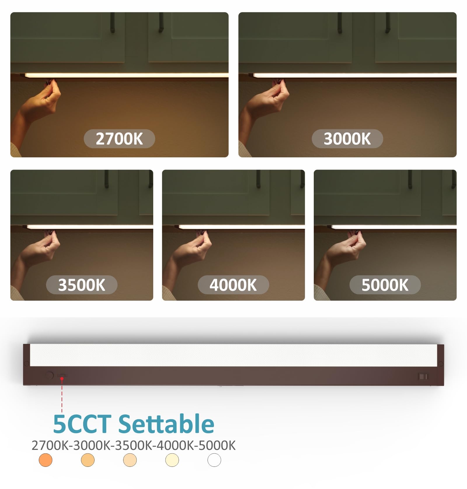 Leetdud Led Under Cabinet Lighting Built-In Dimmer Plug In Or Hardwired,40 Inch 20W Dimmable 5 Color 2700K/3000K/3500K/4000K/500