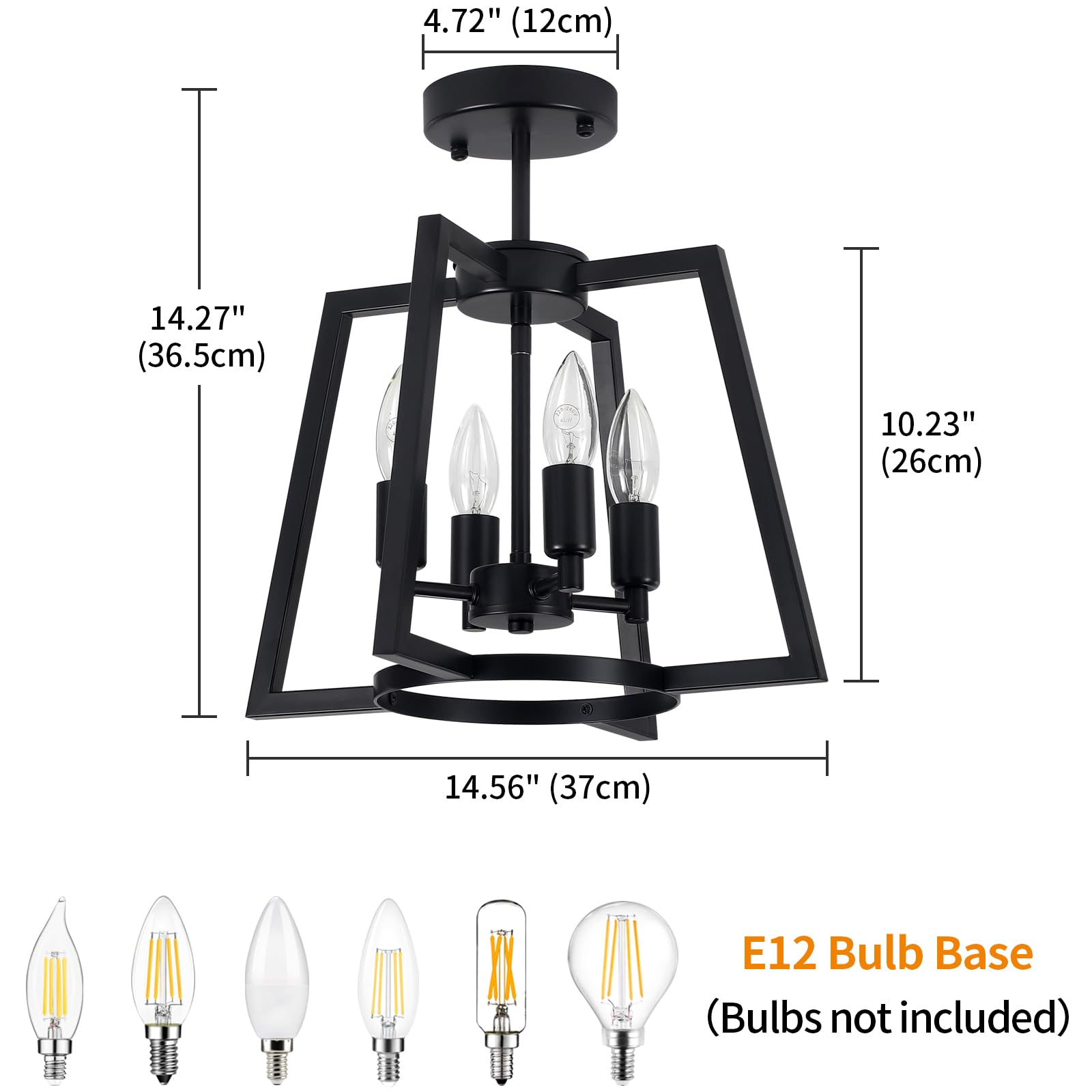 Toulmj 4-Light Ceiling Light Fixture, Farmhouse Black Semi-Flush Mount Ceiling Light For Kitchen Island, Laundry Room, Bedroom,