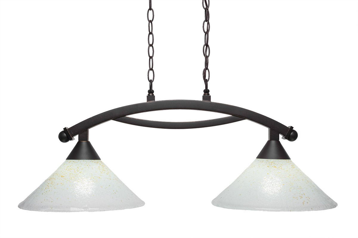 Toltec Lighting 872-DG-702 Bow 2 Light Island Light with 12&quot; Gold Ice Glass, Dark Granite Finish