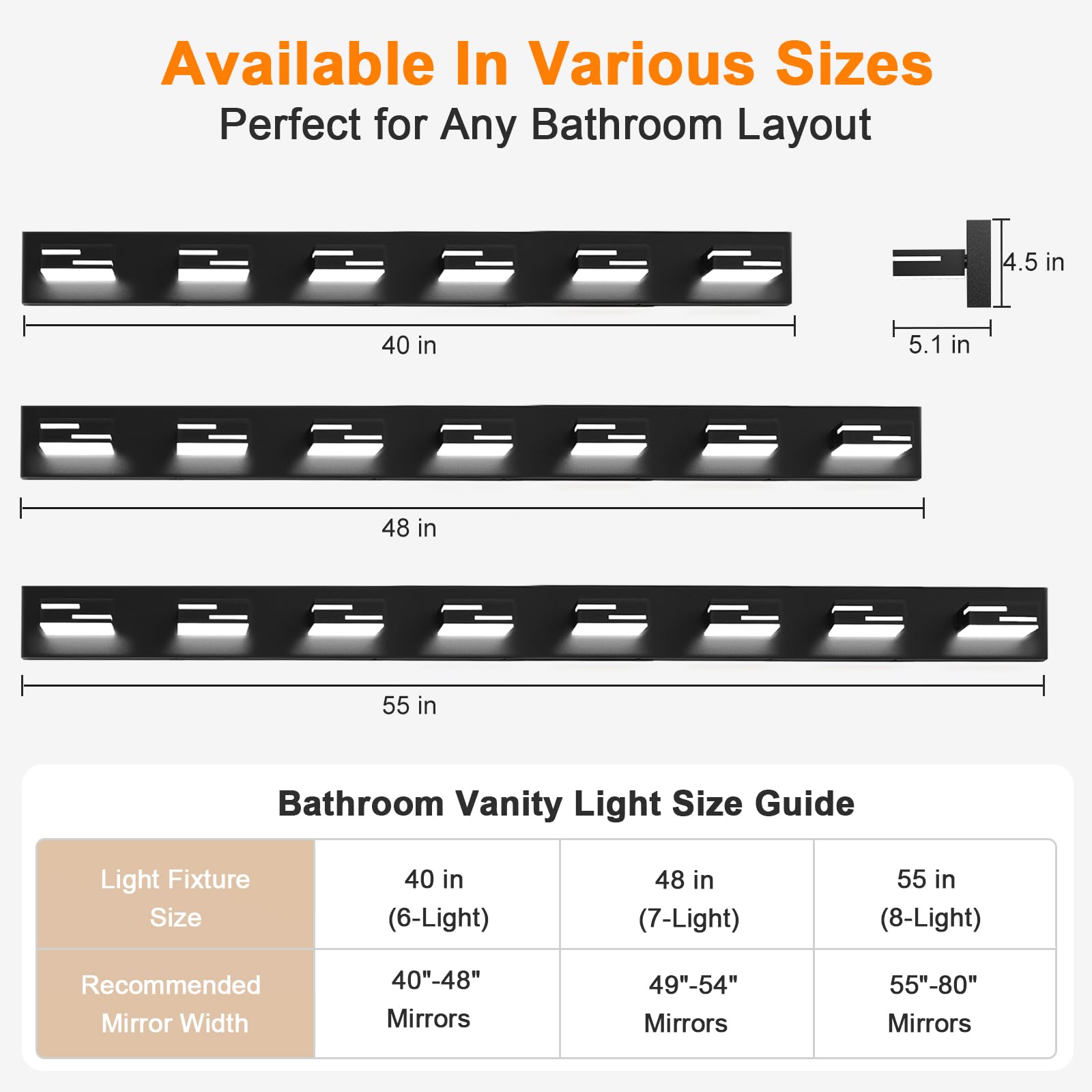 Izorro Modern Led Bathroom Vanity Light Fixtures (7-Light 5Cct Dimmable)  Matte Black Vanity Lights For Bathroom Lighting Fixtures Over Mirror With Rotatable