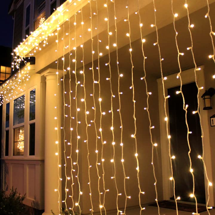 Brightown Window Curtain String Lights, 20ft, 600 LED, Warm White, Remote, Timer, 8 Modes, Model GP-SW290DC0209-IP44(US) A