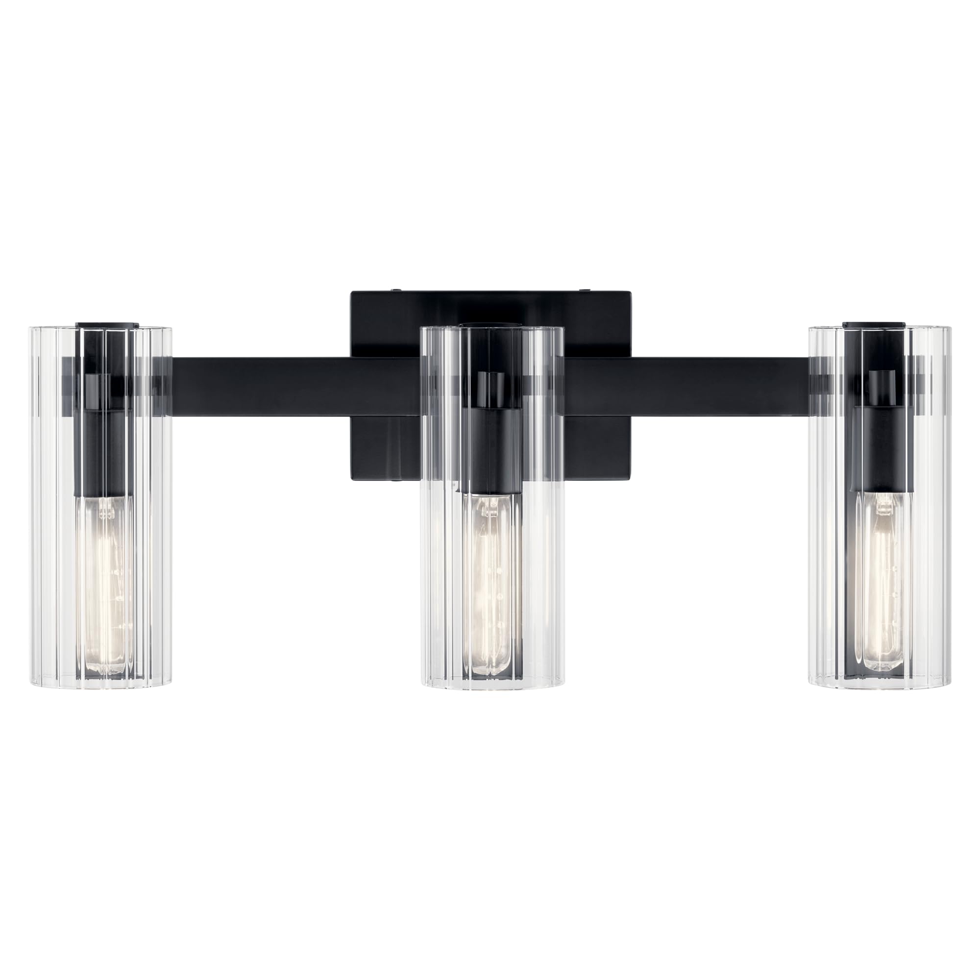 Kichler Jemsa 3 Light Vanity, Modern Light With Clear Fluted Glass In Polished Nickel For Bathroom Or Powder Room (9.75'' X 22.7