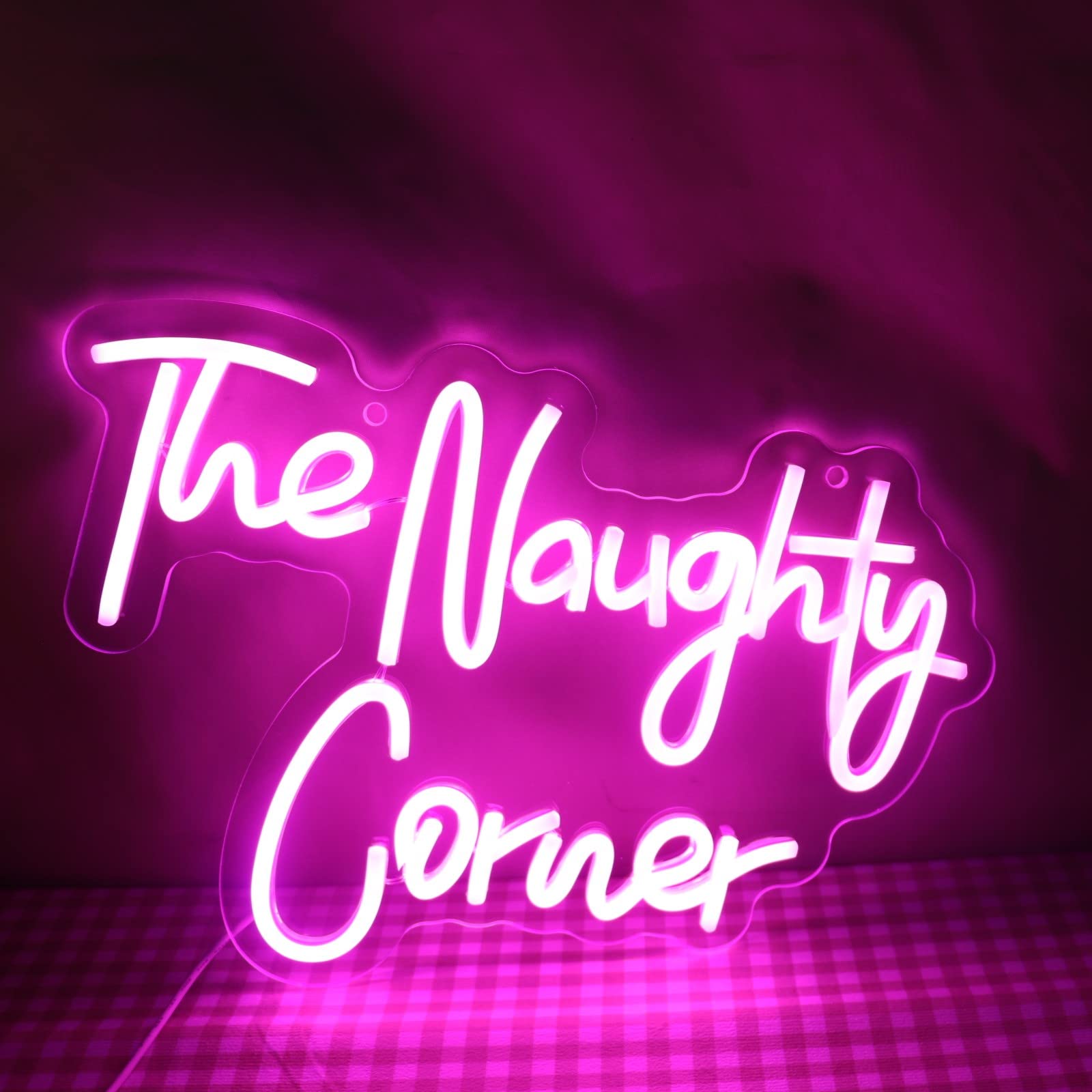 QiaoFei LED Neon Sign - "The Naughty Corner" Pink USB Powered Wall Decor for Girls Room, Home Bar, Party - Model QFLGT230310005