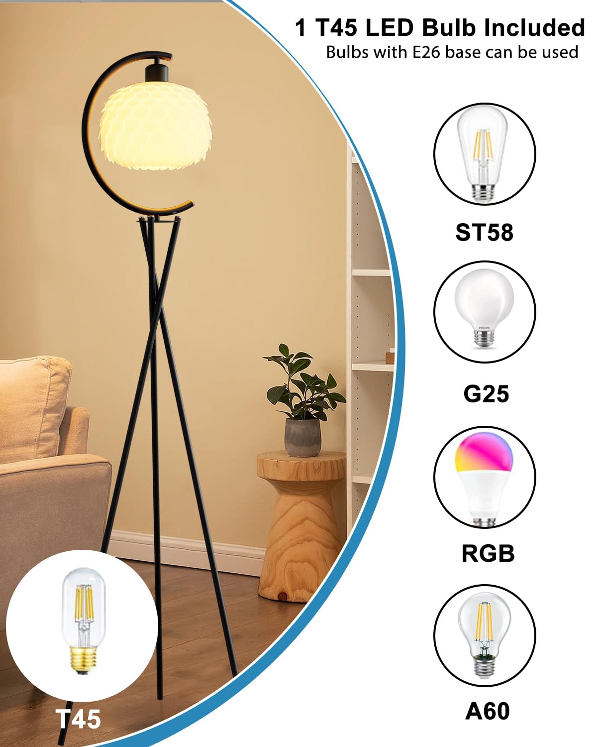 Lightdot Globe Floor Lamp, Dimmable, 5PCS 3000K G9 Bulbs, Metal, White, Mid Century Modern, Model YRFLL-G9XX--B-64