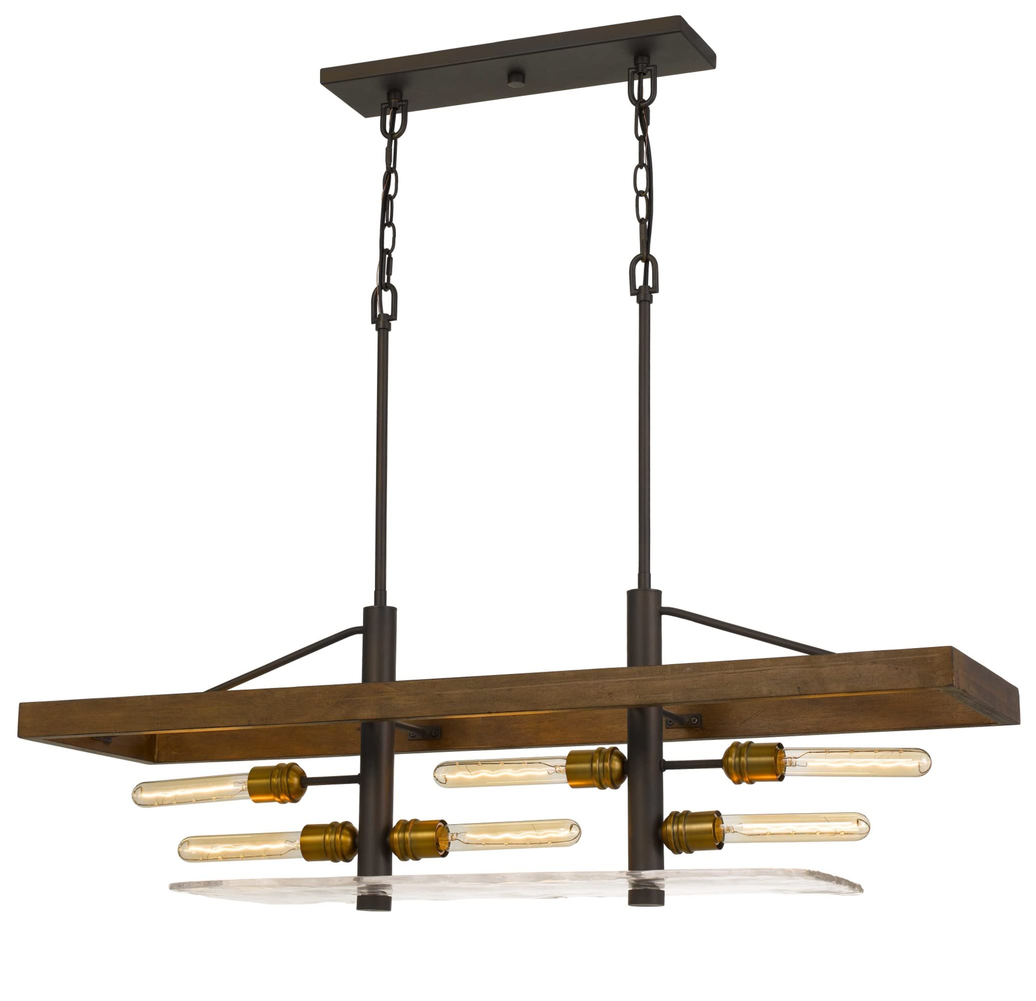 Cal Craiova 60W x 6 Pine Wood Island Chandelier with Hand Crafted Glass (Edison Bulbs not Included) (Model: FX-3701-6)