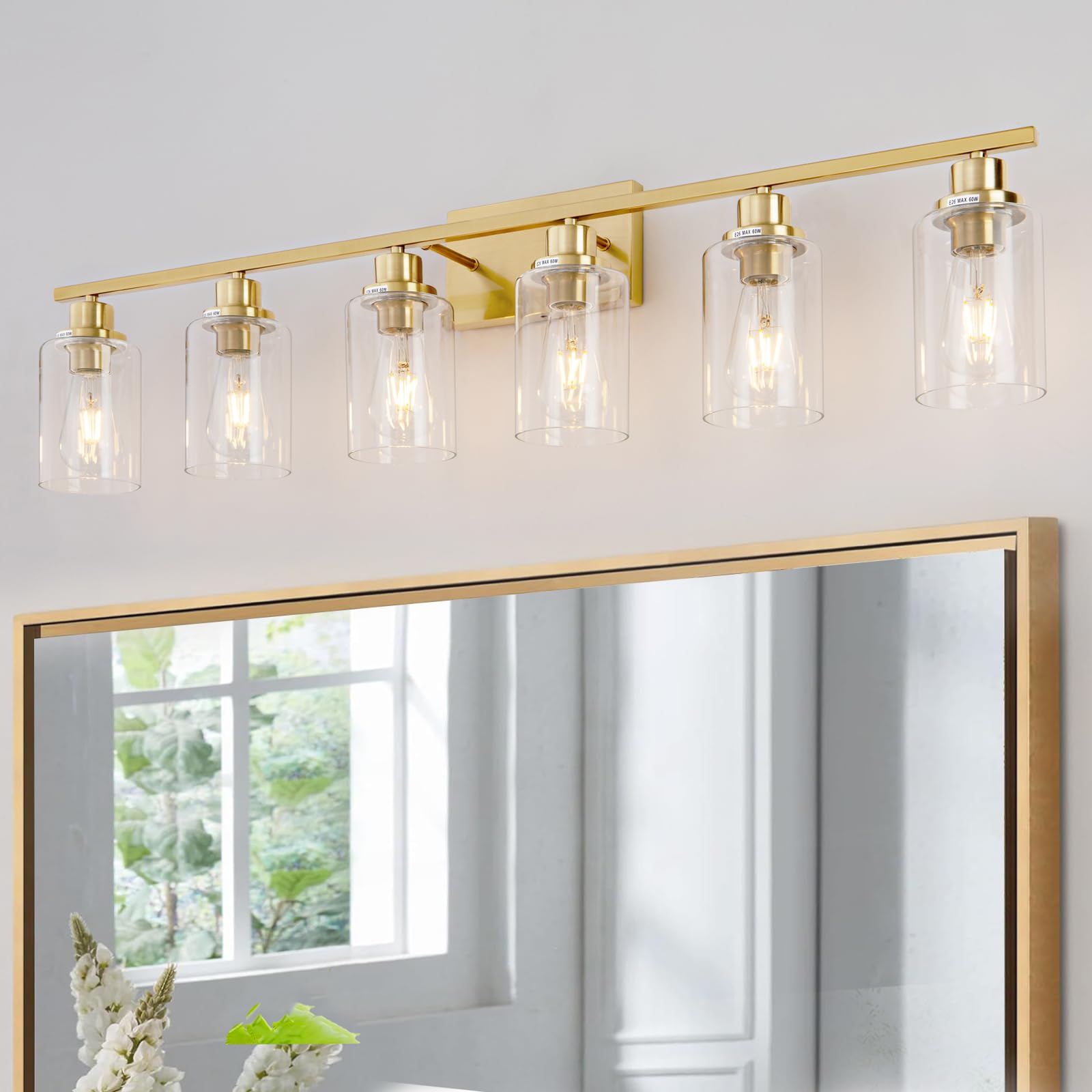 Hccz 6 Light Gold Bathroom Light Fixtures Brushed Brass Vanity Light Over Mirror Modern Wall Lighting Sconces Wall Lamp For Bath