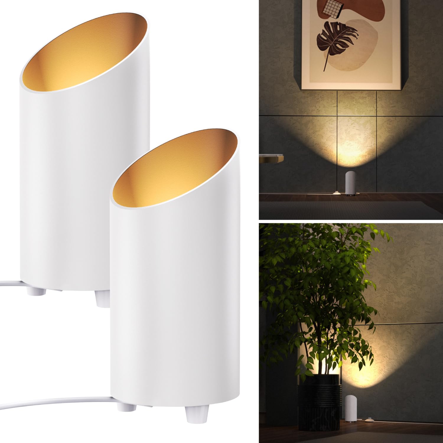 Sunco Lighting LED Floor Can Light Spotlight, 7W, 450 LM, 3000K Warm White, Indoor Uplighting, White, 2 Pack, Model SPL_CN_IND-WH