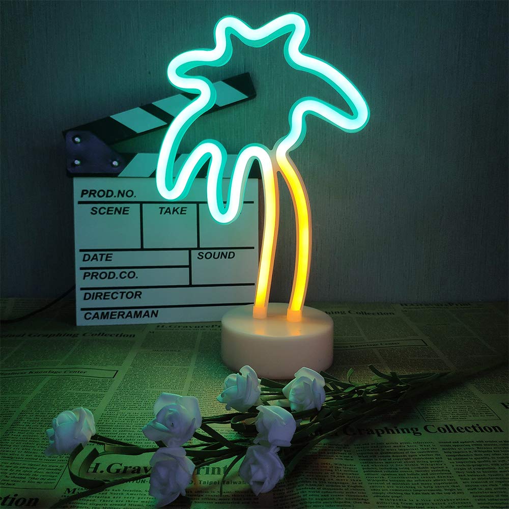 2 Packs Decoration Neon Signs Light Pink Flamingo And Green Palm Tree Neon Wall Decor Lights Usb/Battery Powered Neon Lights For