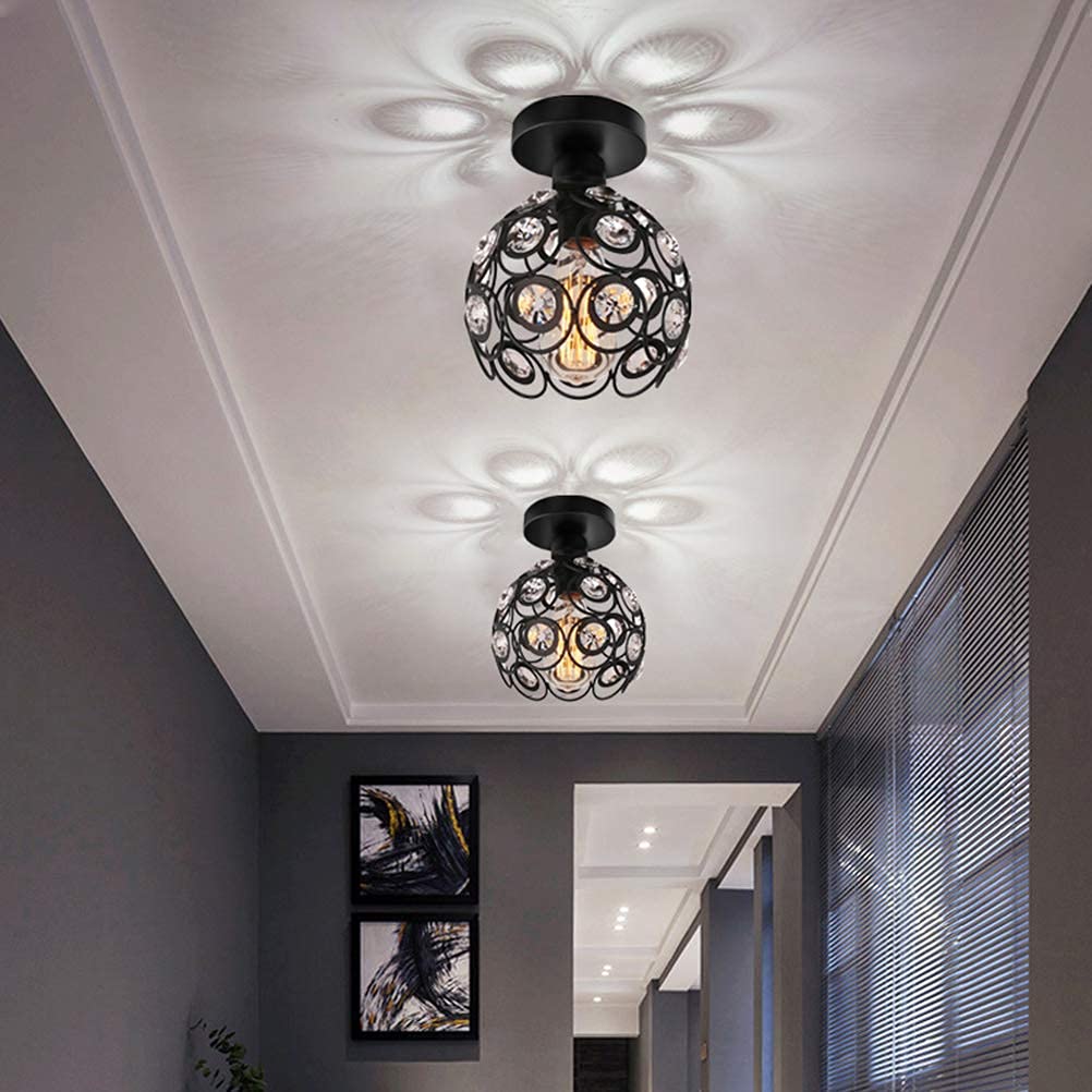 TISLYCO Mini Semi Flush Mount Chandelier Light, Crystal, Antique Black Metal, 7.7inx4.7in Ceiling Light for Entryway, Bedroom, Kitchen