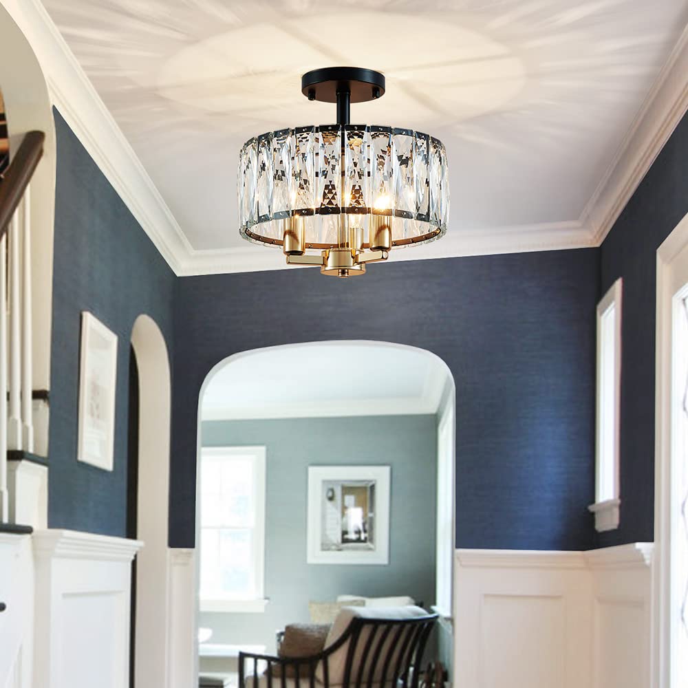 Agv Lighting Cl003Bb K9 Crystal Ceiling Light Fixture, Modern Semi Flush Ceiling Lights, Perfect For Living Room, Bedroom, Dinin