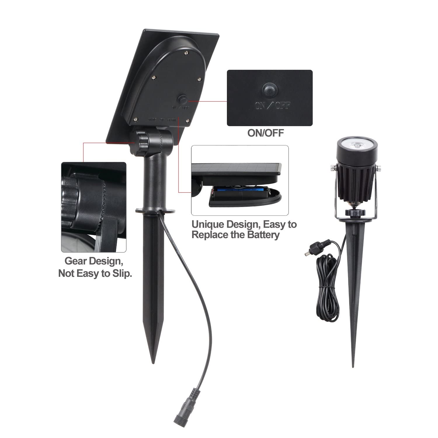 T-SUNUS Solar Landscape Spotlights, IP65 Waterproof, 2000mAh Solar Panel, 9.8ft Cable, White 6000K, Model TS-S4201