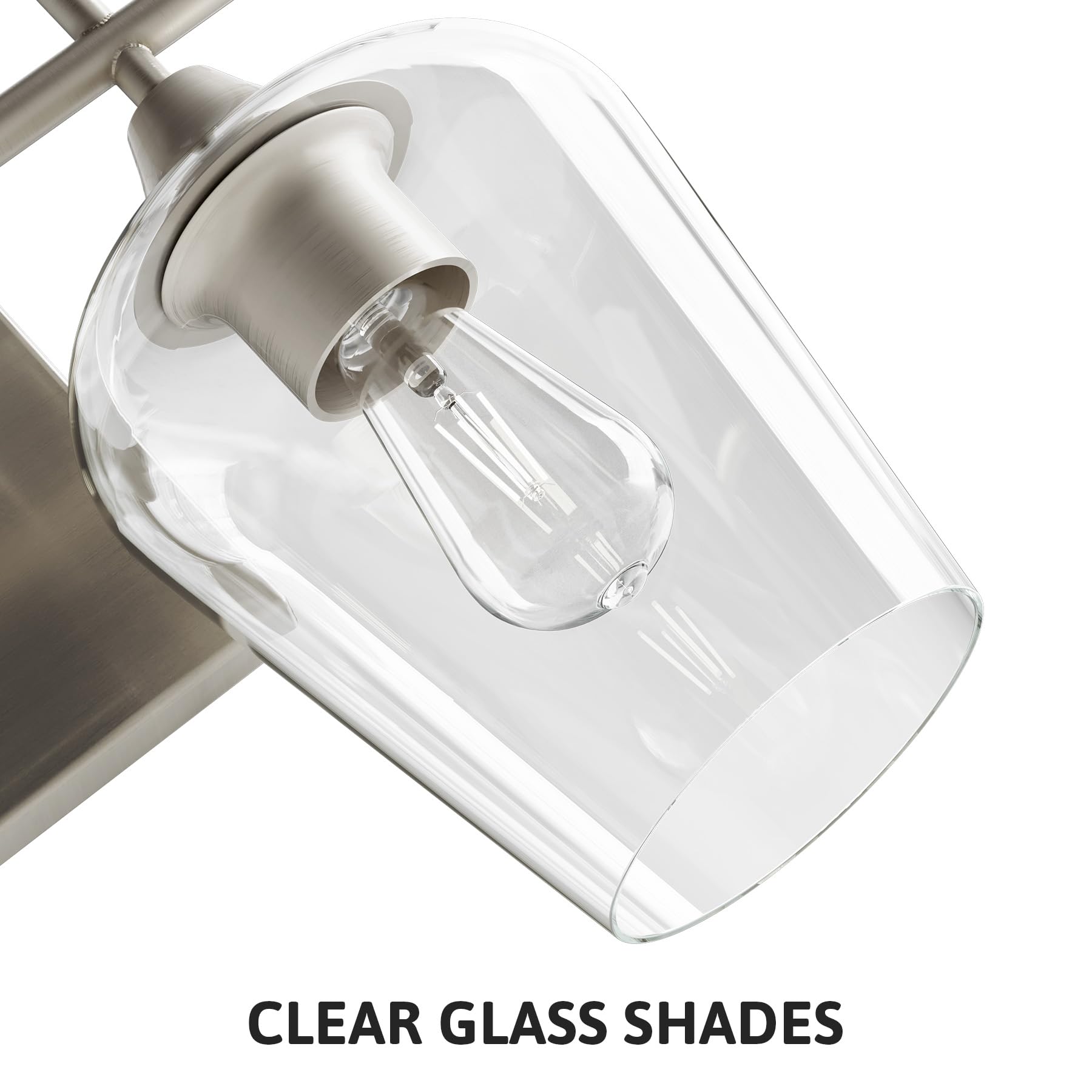 VONLUCE Bathroom Vanity Light Fixture, 2-Light Brushed Nickel, Clear Glass, Model HCF2802NI