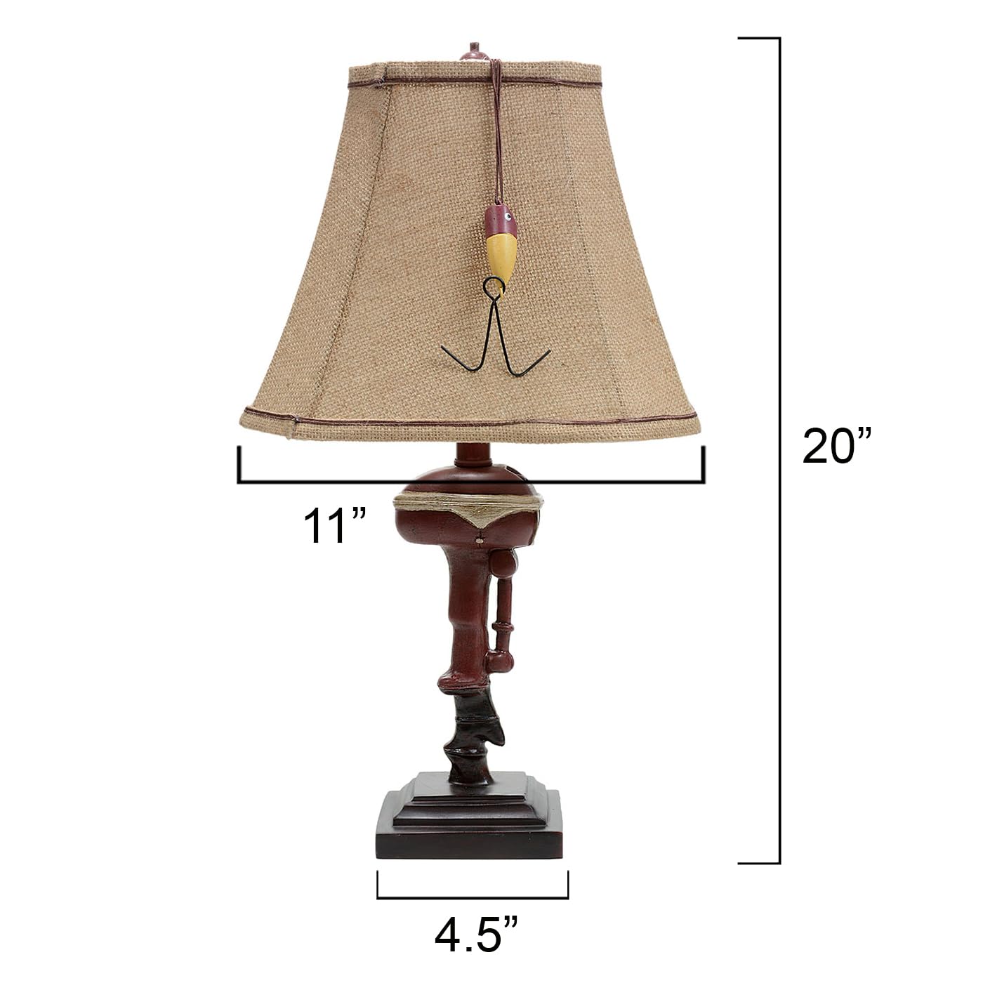 Black Forest Decor Outboard Accent Table Lamp - Rustic Boat Motor Fishing Lamp With Linen Shade - 11'' W X 8.2'' D X 20'' H
