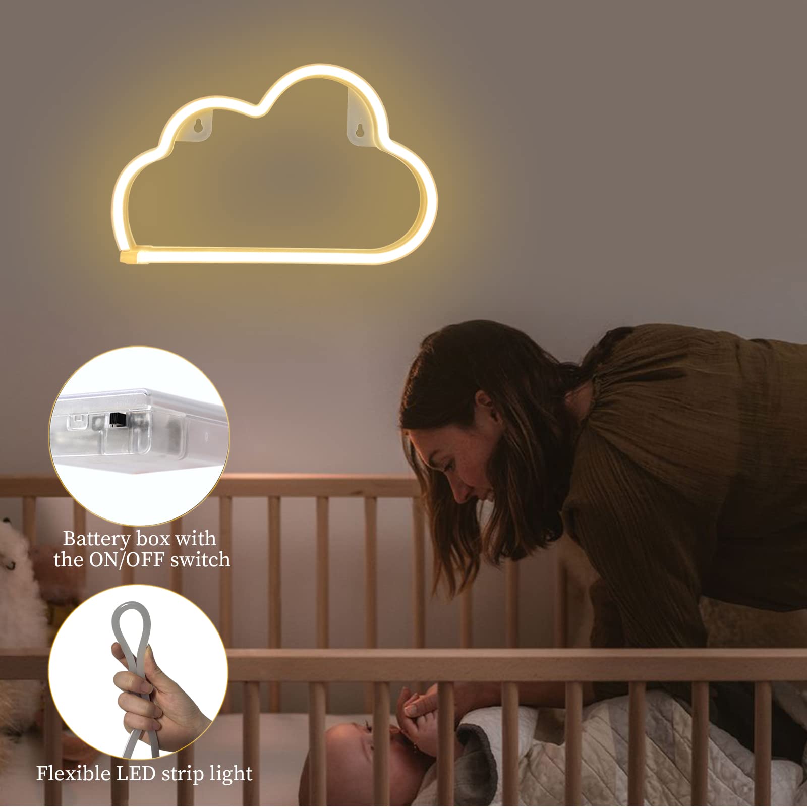 BerniceKelly LED Cloud Neon Sign Light for Wall Decor, Warm Yellow, Battery/USB Powered, Ideal for Bedroom, Christmas, Birthday, Wedding Party