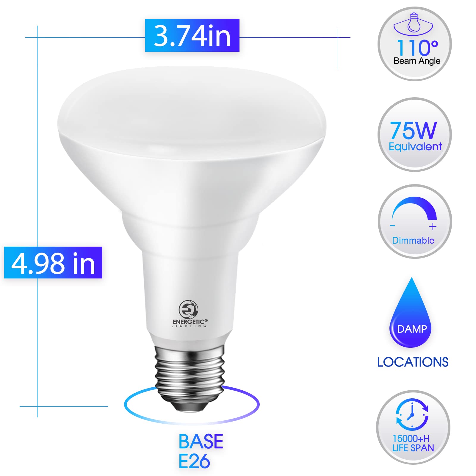 Energetic 12-Pack Br30 Dimmable Indoor Led Flood Light Bulb, 11W=75W, 5000K Daylight, 900Lm, Ceiling Light Bulb For Cans, Cri85+, Ul Listed