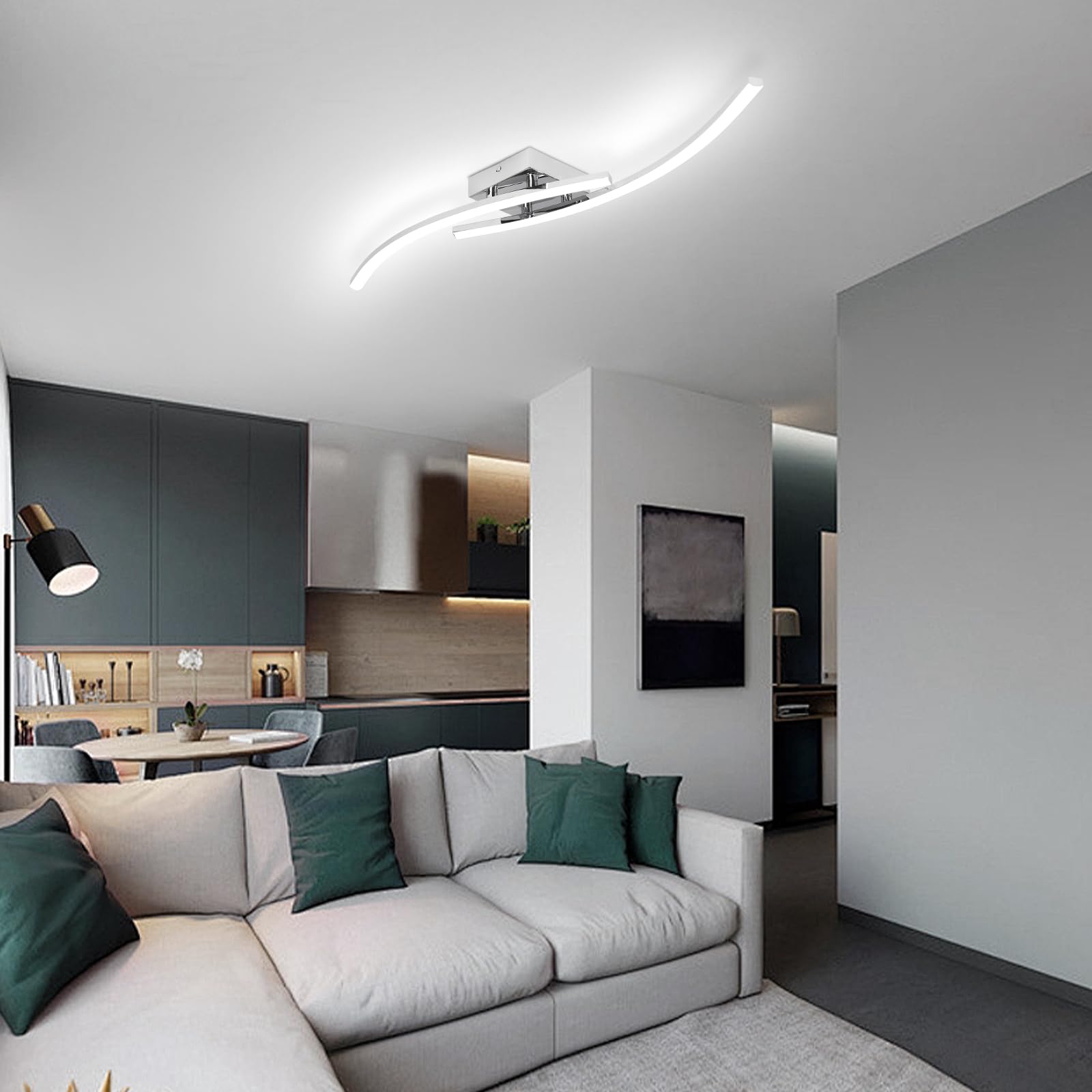 Hlilceh Modern Led Ceiling Light - 31.4Inch Linear Chrome Fixture, 6000K, Aluminum, Long Flush Mount, For Bedroom, Hallway, Kitc