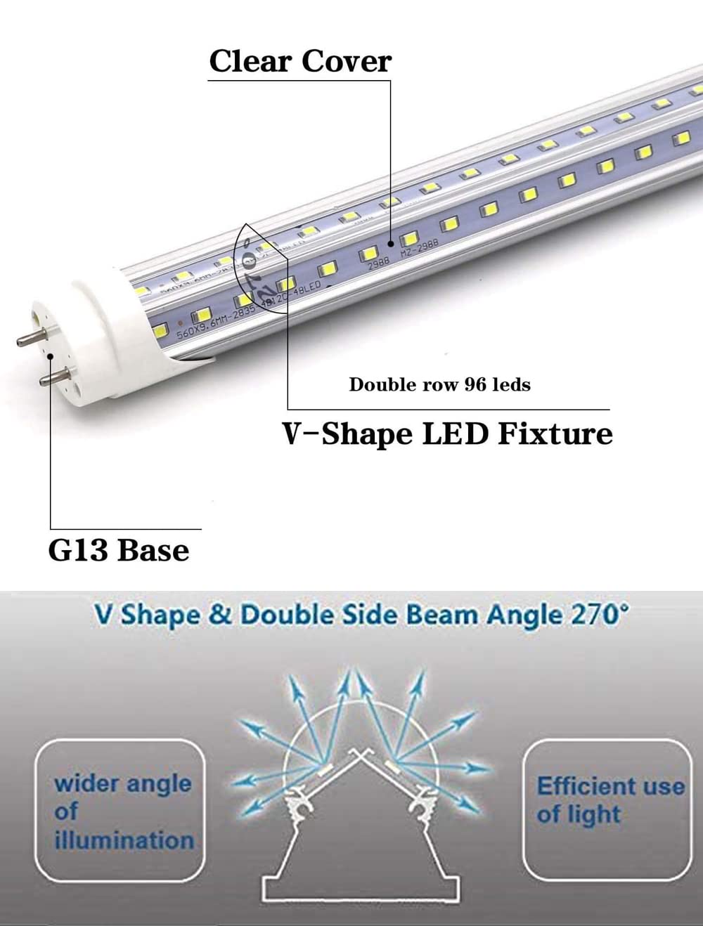 Generic Alpha LED V-Shape Light Bulbs 36W 4FT 6000K-6500K Cool White Clear Lens 4 Pack