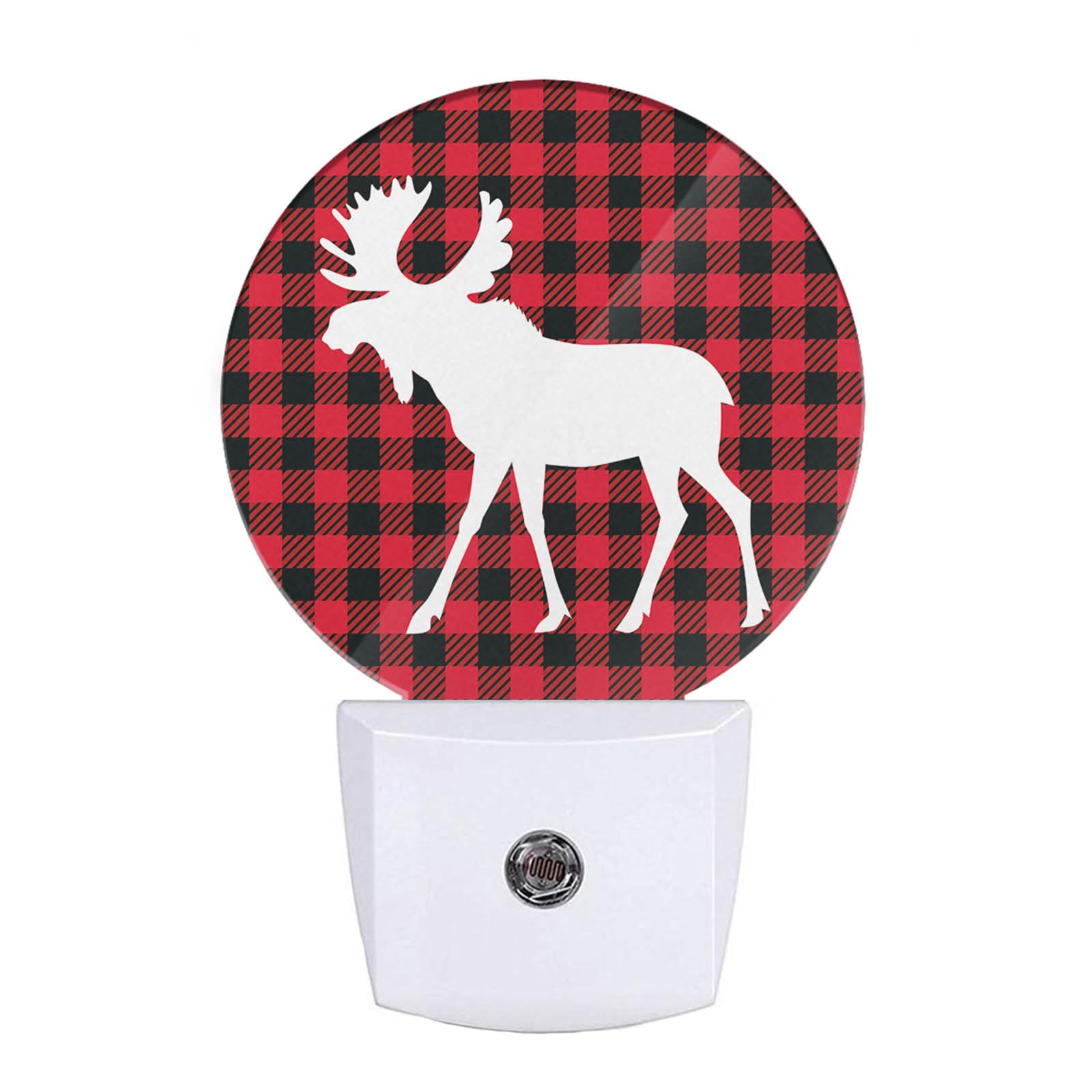 EKOBLA Moose Night Light Christmas Red Black Plaid Plug-in Nightlights Auto Sensor Energy Efficient Dusk to Dawn LED for Boys Gi