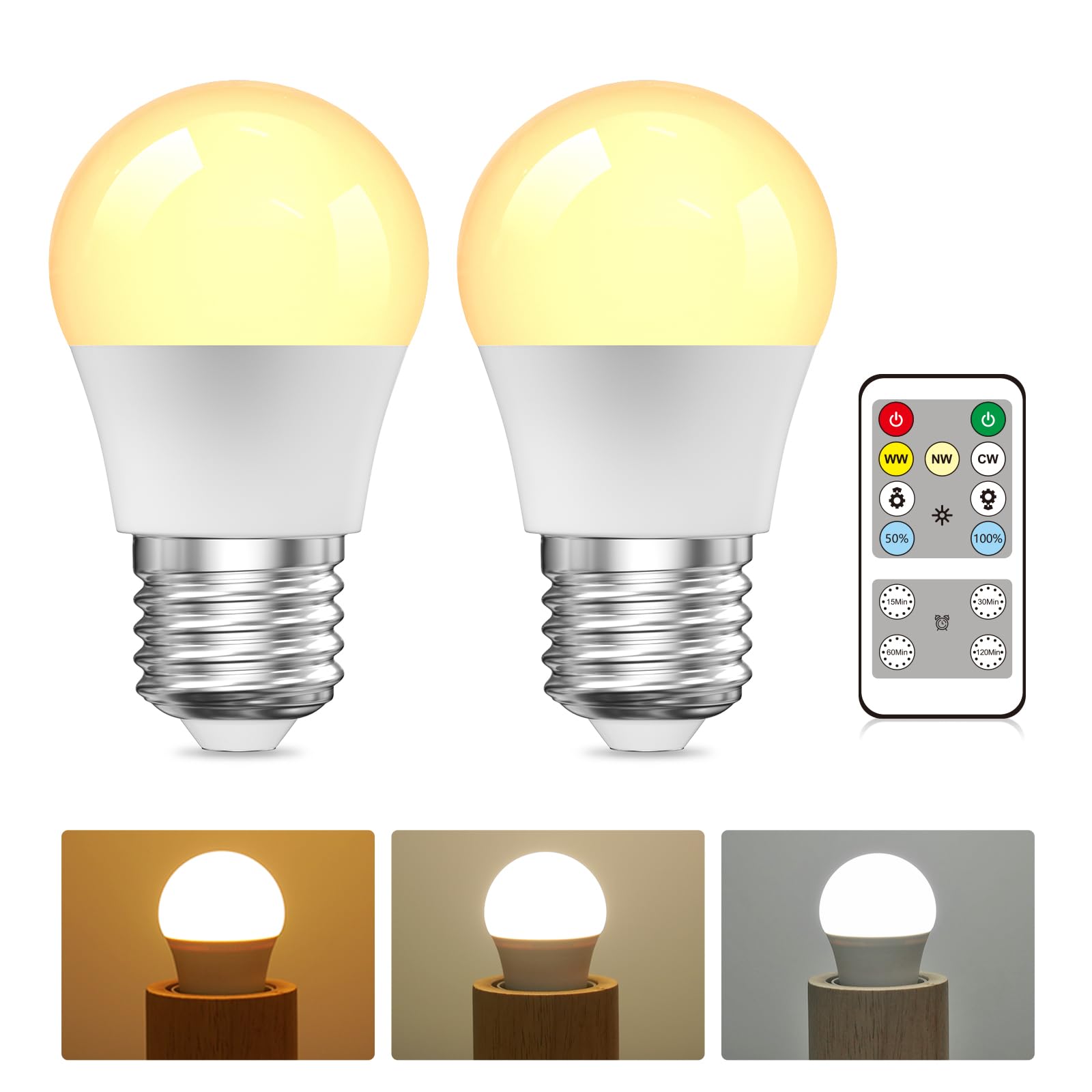 BrightArk E26 LED Light Bulb with Remote Control, 3 Colors (3000K-6000K) E26 Dimmable Light Bulb for Living Room Bedroom, Remote