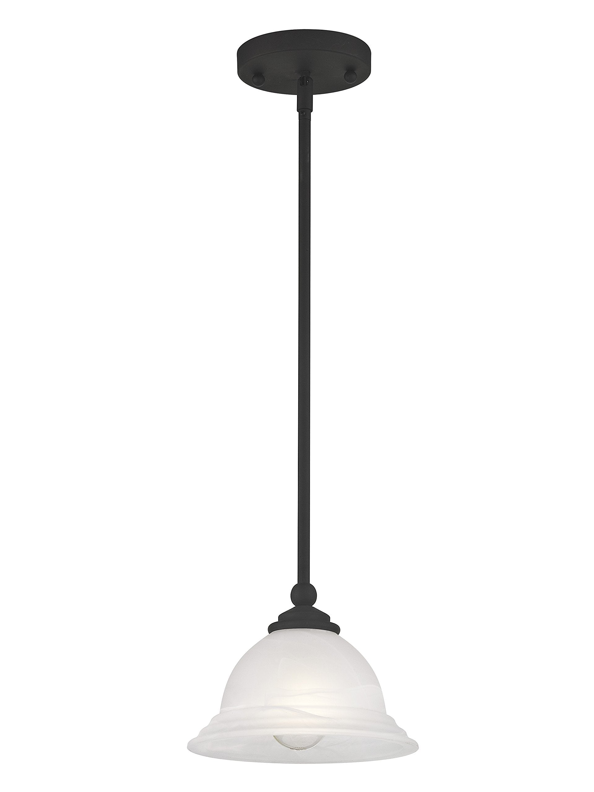 Livex Lighting North Port 1 Light Mini Pendant, Black Alloy Steel with White Alabaster Glass Shade, Model 4256-04