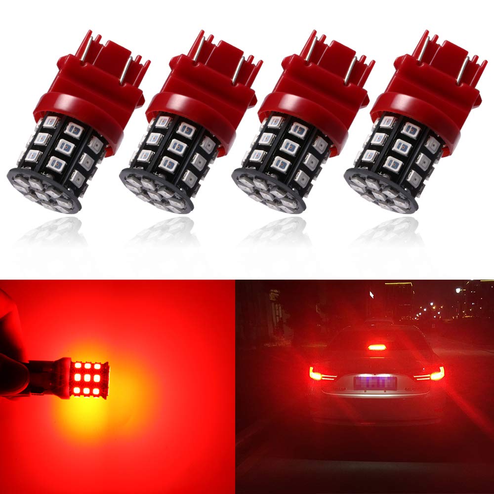 Antline LED Bulbs 3157 3156 3057 4157 3056, Super Bright 600 Lumens, Brilliant Red, Pack of 4 for Backup, Tail, Brake
