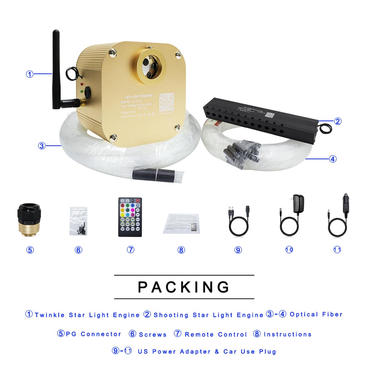 Akepo 16W Rgbw Fiber Optic Twinkle Lights Kit, 550Pcs 0.03In X 13.1Ft, Multicolor, App+Music Control, Shooting Star Effect