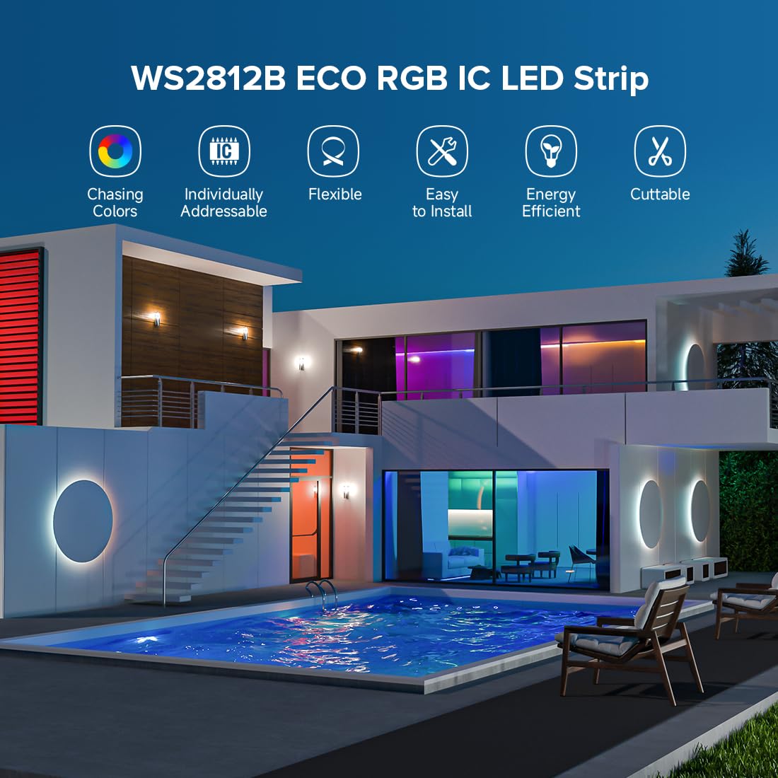Btf-Lighting Ws2812B Rgb Eco Led Strip, Chasing Effects 5050Smd Individually Addressable 16.4Ft 60Pixels/M 300Pixels Flexible Dr