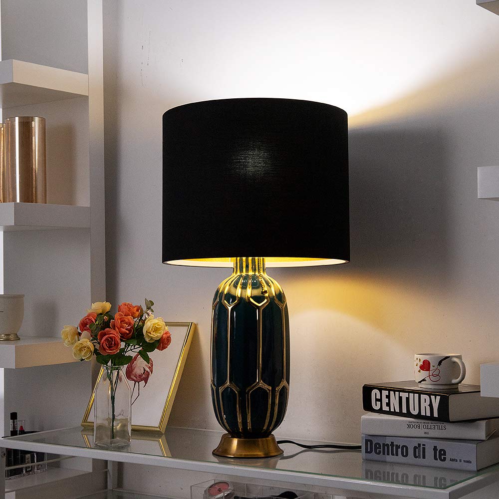 Wellmet Fabric Drum Lampshade, 14"x14"x11", Black Gold, Model DS-TLS, Classic Modern Style, Spider Fitter, Assembly Required