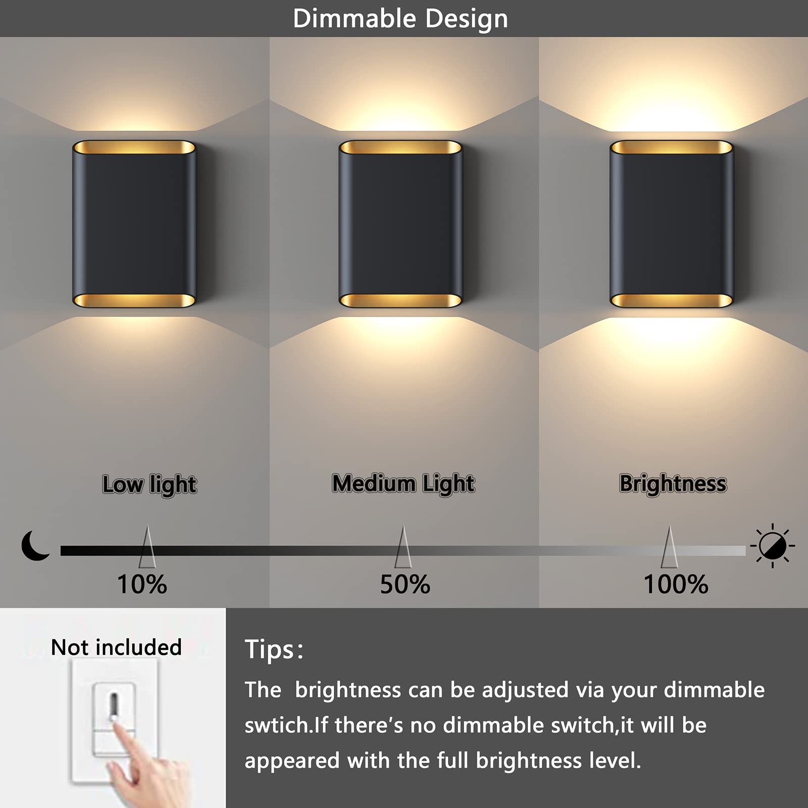 ilucezzo LED Wall Lights Outdoor Sconces 15.5W Dimmable IP65 Black+Gold Model 640888-BG