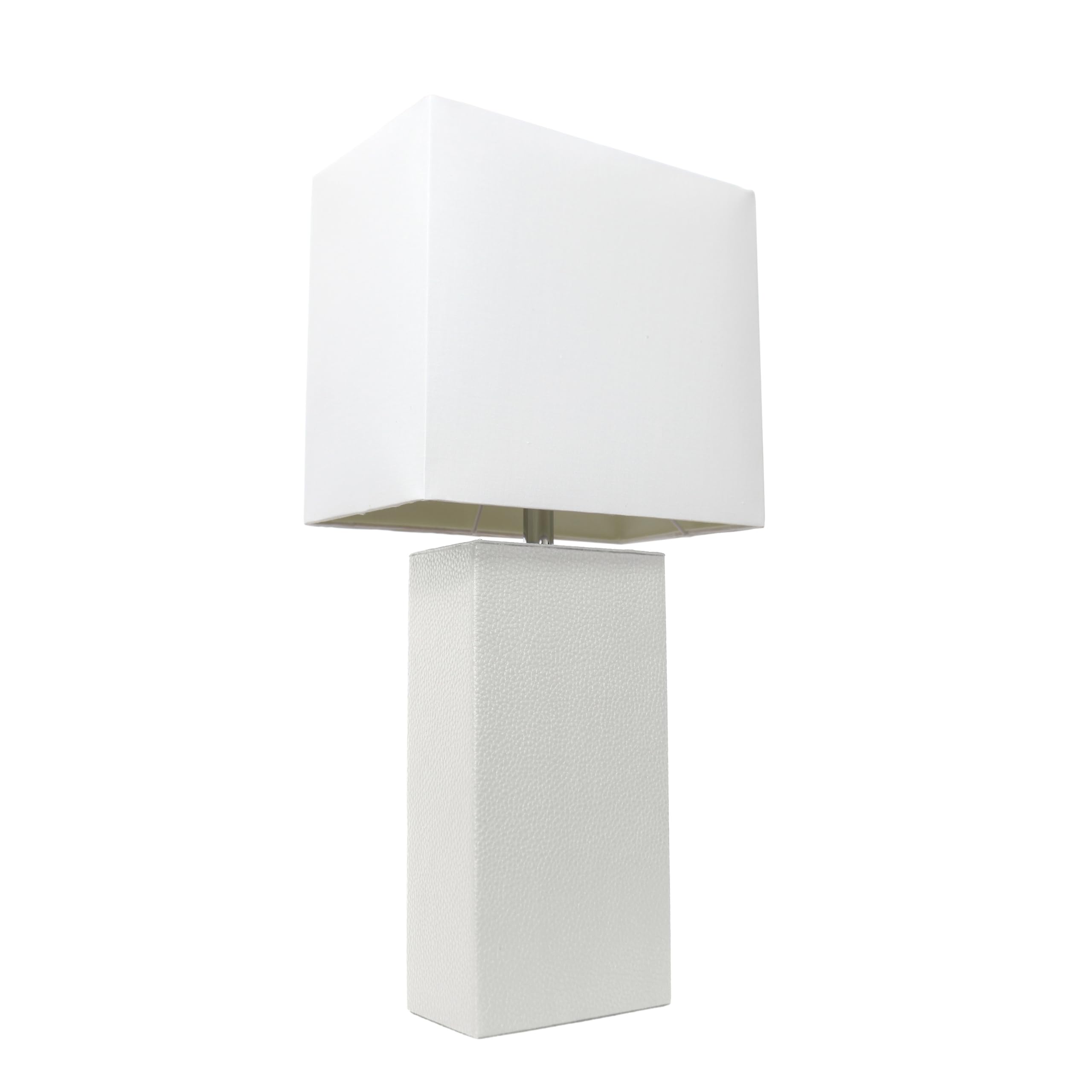 LALIA HOME Lexington 21in Leather Base Bedside Table Lamp, White Fabric Shade, Modern Décor for Living Room, Bedroom, Office