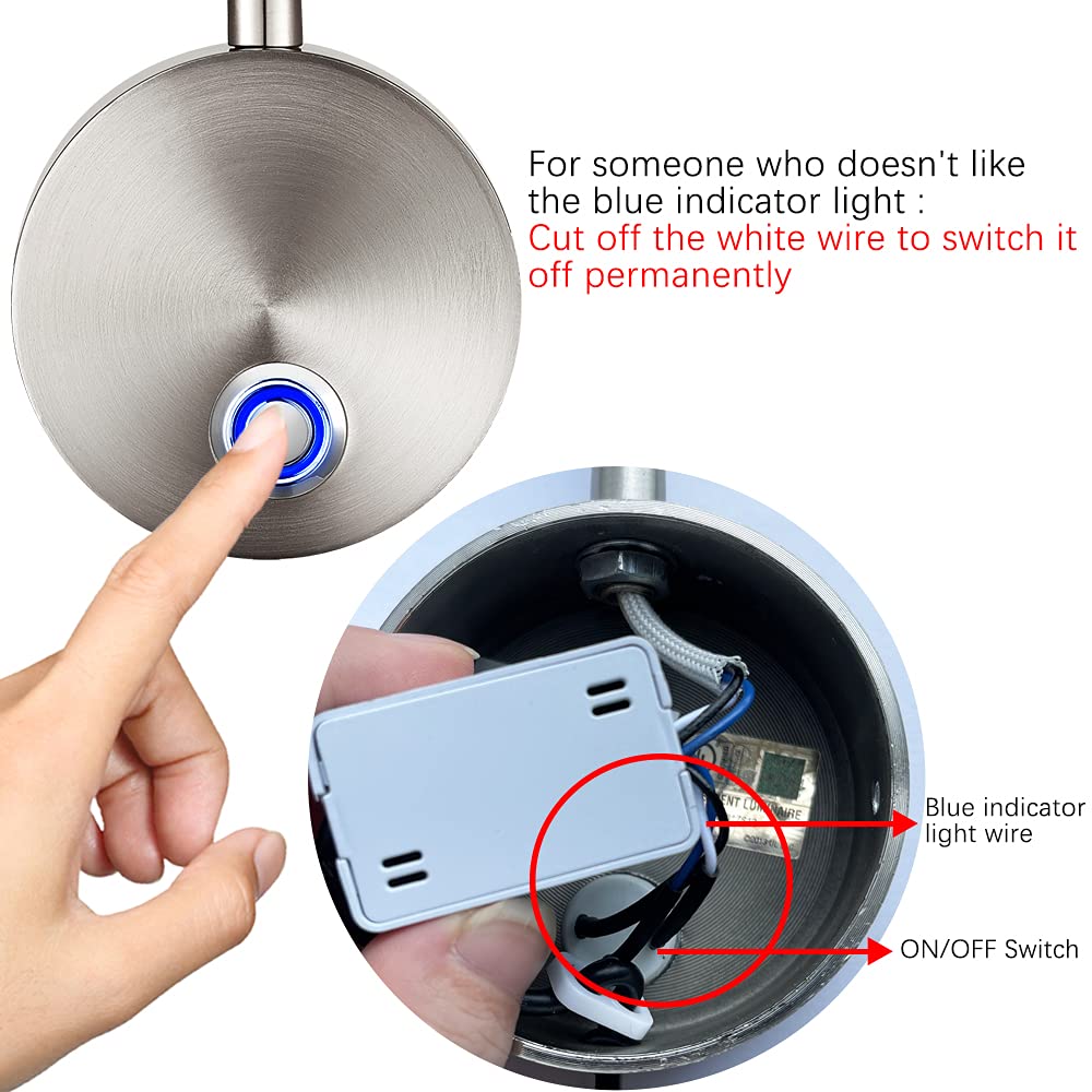 Eurus Home LED Reading Lights, Wall Mount Lamp, Touch Dimmable, 3 Color Modes, 10 Brightness Levels, Brushed Nickel Finish, 2 Pack
