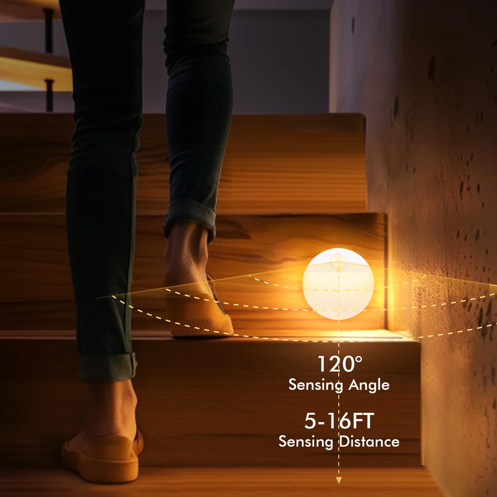 Guankai 12 Pack Motion Sensor Stair Lights, Battery Operated LED Puck Lights, White Plastic, Ideal for Indoor Steps, Cabinets, Hallways