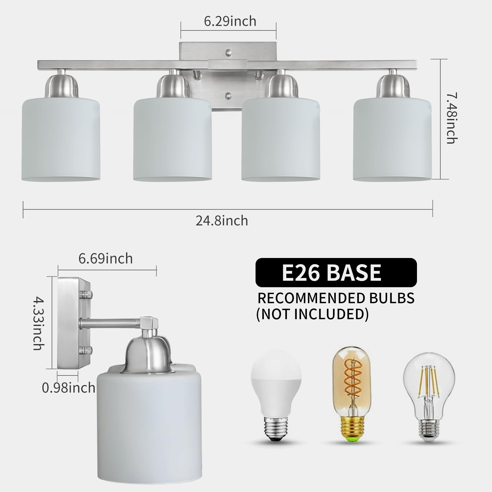 FAISHILAN 4-Light Bathroom Vanity Light Fixtures, Brushed Nickel with Frosted Glass Shade, Model FSL-212--NBN-4