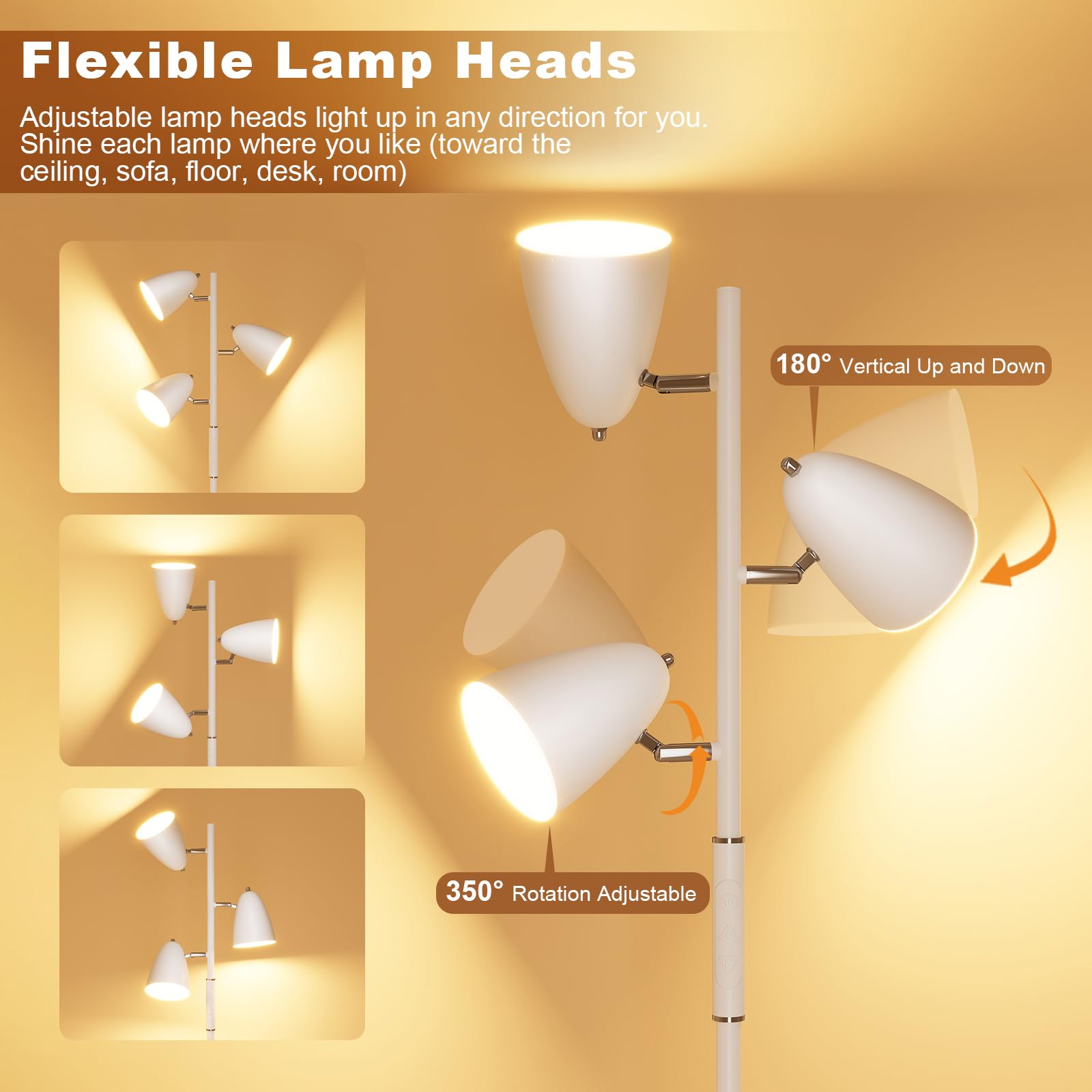 QiMH LED Floor Lamp, Modern Dimmable Standing Lamp, 4 Color Temperatures, Remote & Touch Control, White, Model FLA-036-A3