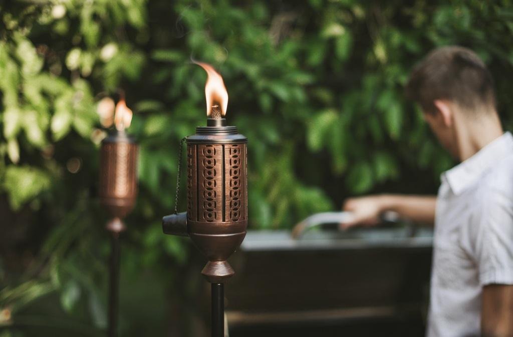 TIKI 65-Inch Bronze Metal Outdoor Torch with Wick & Snuffer - Weather-Resistant Patio Decor, 1 Pack, Copper Finish