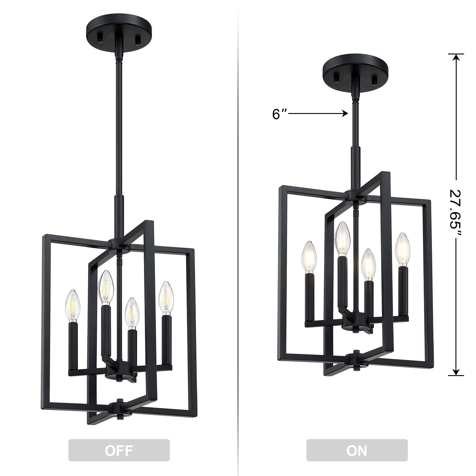 Leading Lighting 4 Light Farmhouse Chandelier Hanging Light Fixture Rustic Kitchen Island Lighting With Black Metal Frame For Entryway Dinning Room Bedroom