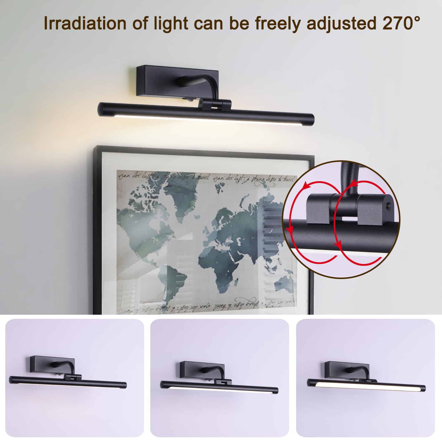 Led Picture Light Fixtures Rechargeable Battery Wall Light For Paintings, Dimmable And Timer Art Light, 3 Colors, Modern And Wir