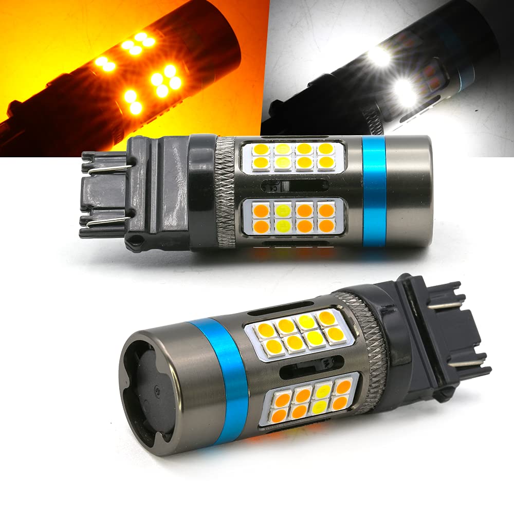 Syneticusa 3157 LED Turn Signal Light Bulbs, Error Free, Dual Color Switchback, Built-in Resistors, Amber, Black