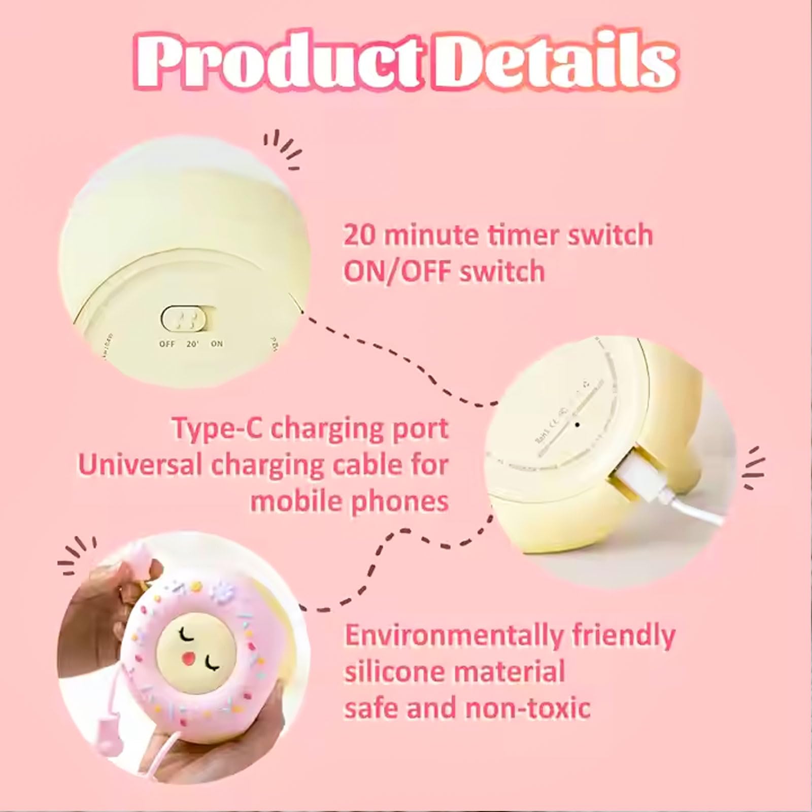 Hpydiy Cute Donut Night Light For Kids Silicone Nursery Nightlight  Touch Control Usb Rechargeable Lamps Breastfeeding Sweet Kawaii Dorm Room Decor Christmas Gift Baby Kids Girls Teens White