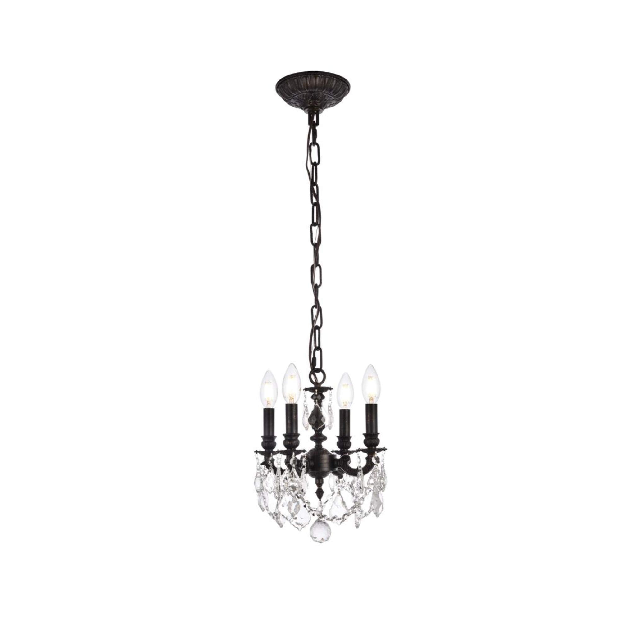 Elegant Lighting Lille Collection 4-Light Hanging Fixture with Royal Cut Crystal, Dark Bronze Finish