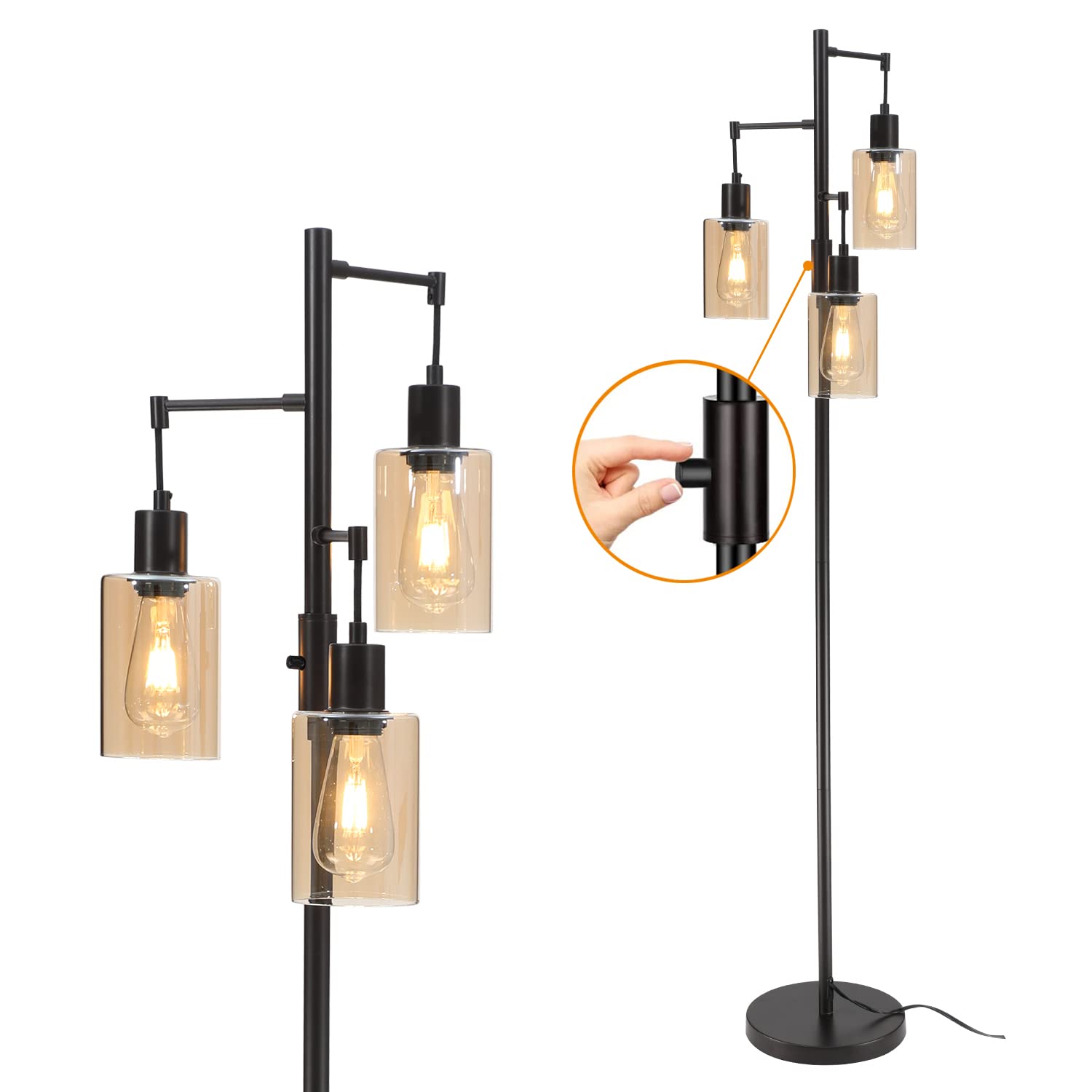 Liylan Farmhouse Floor Lamp, Dimmable Floor Lamp for Living Room, Rustic 3 Lights Oil Rubbed Bronze Tree Standing lamp, Vintage 