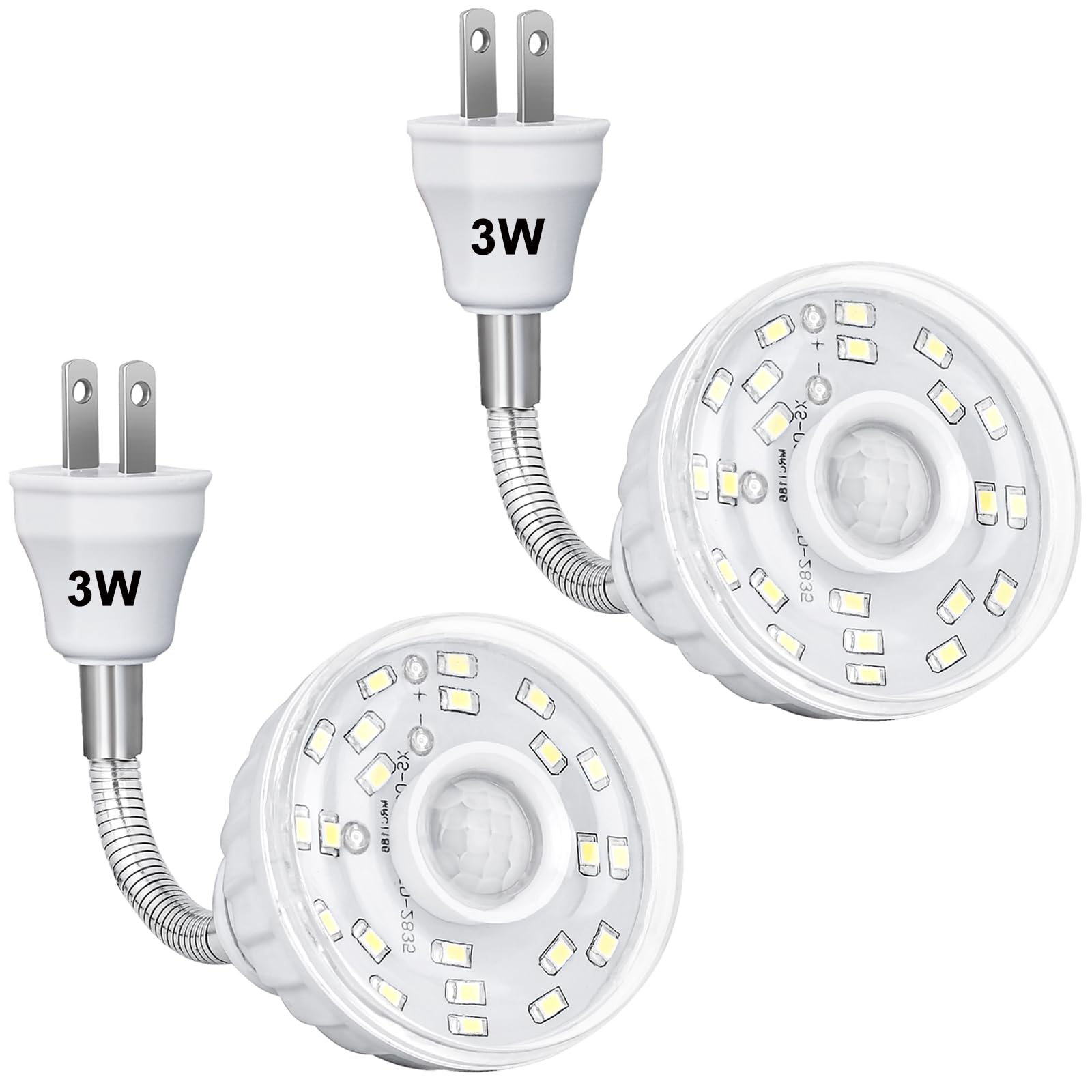 2PCS 3W White Plug in Motion Sensor Night Light Indoor, PIR Infrared Motion-Activated LED Night Light for AC Outlet,Dusk to Dawn