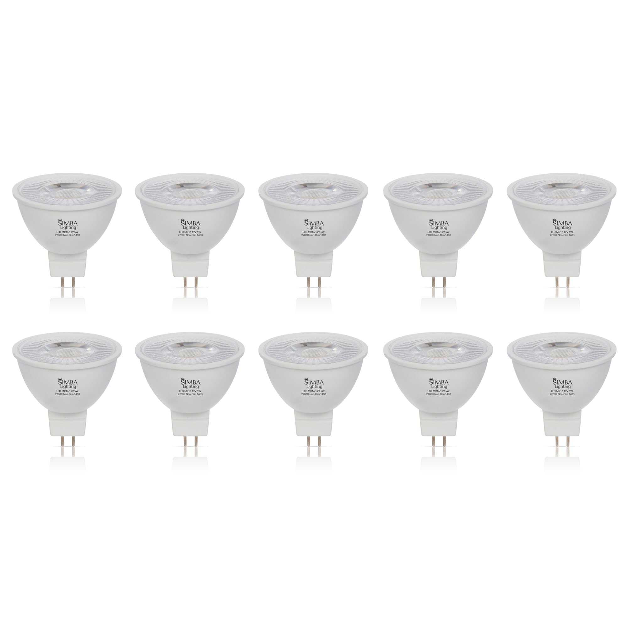 Simba Lighting Led Mr16 5W 12V Light Bulb (10 Pack) 35W To 50W Halogen Spotlight Replacement For Landscape  Accent  Track Lights  Desk Lamps  Fwm Exn  Gu5.3 Bipin Base  2700K Warm White  Not Dimmable