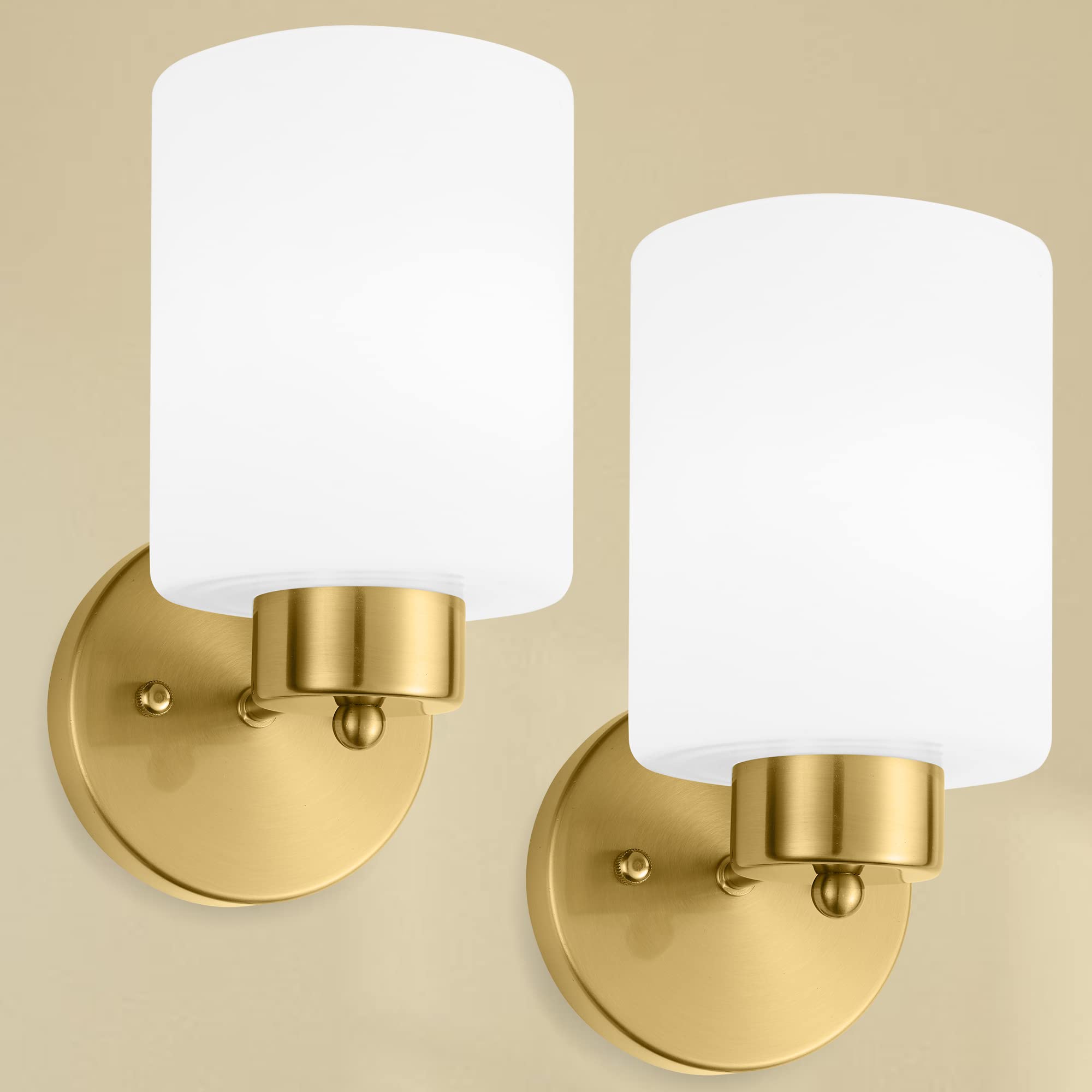Halialumi Frosted Wall Sconce Set of Two,Gold Sconce Bathroom Lighting,Modern Brass Vanity Light,Mid-Century Vanity Sconces for 